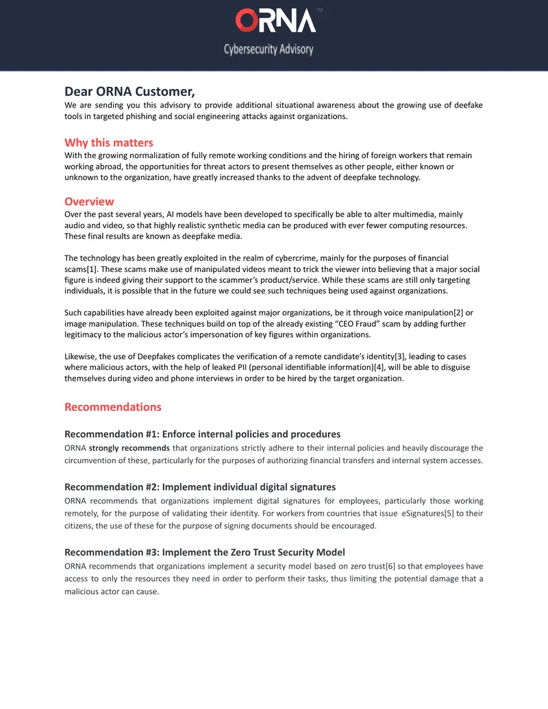 Advisory on Deepfake Technology in Cybersecurity