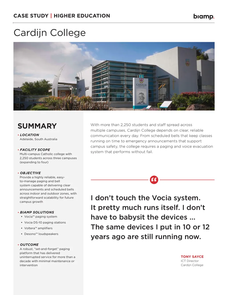 Paging and Bell System Implementation at Cardijn College