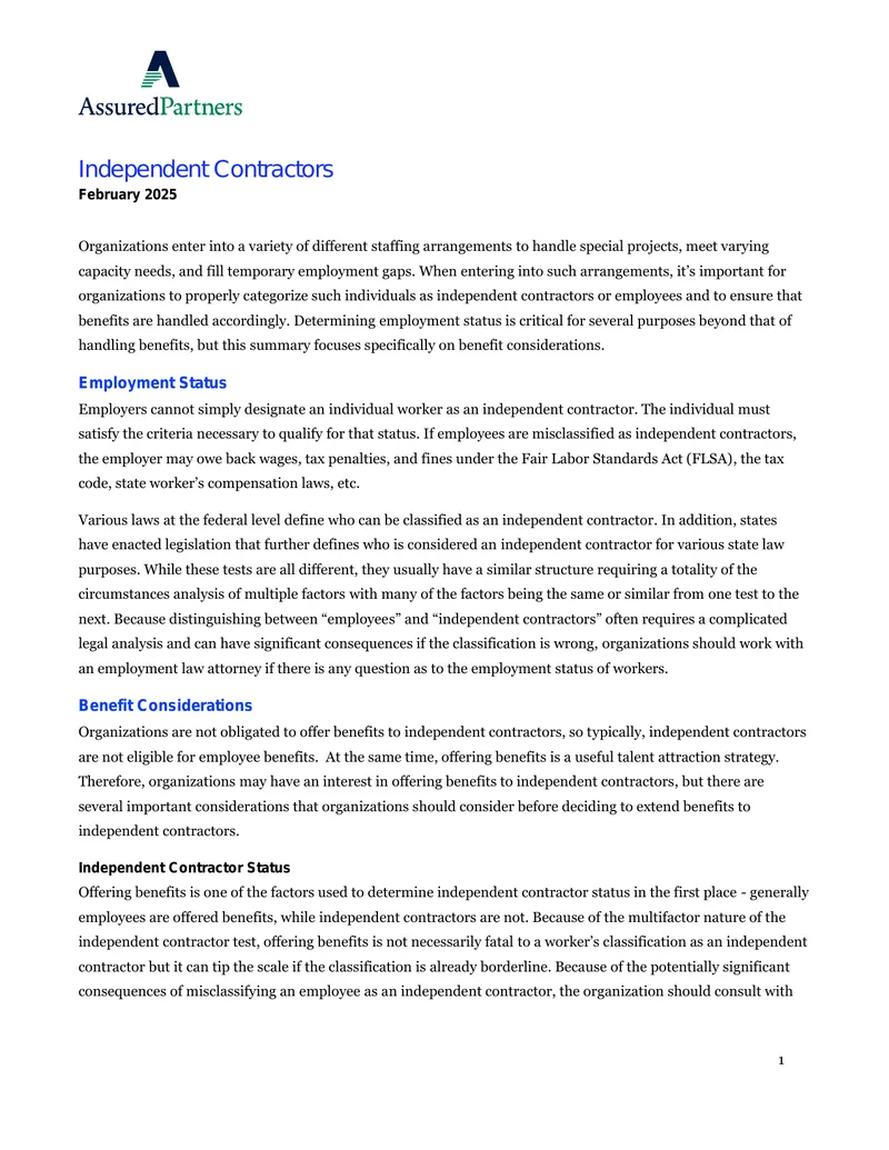Independent Contractors and Benefit Considerations