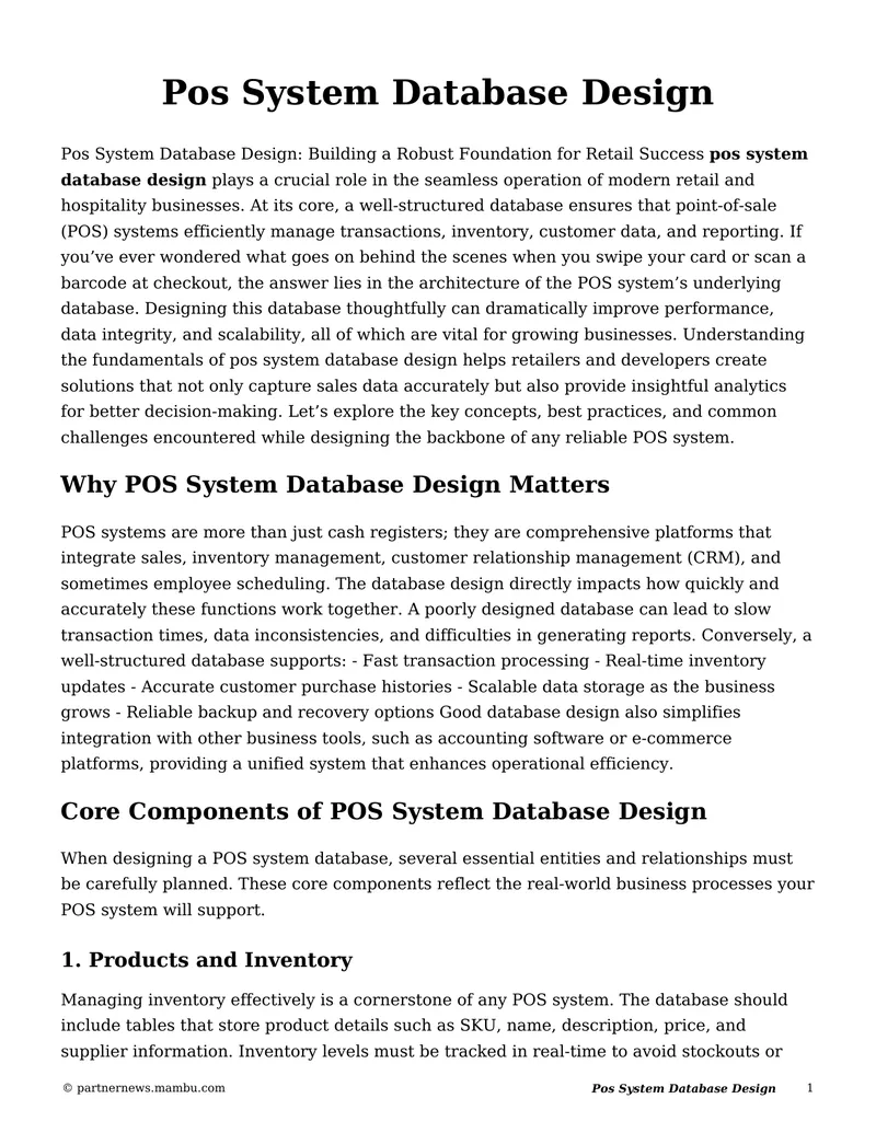 POS System Database Design Principles