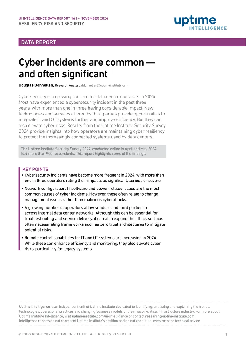Uptime Institute 2024 Cybersecurity Data Report
