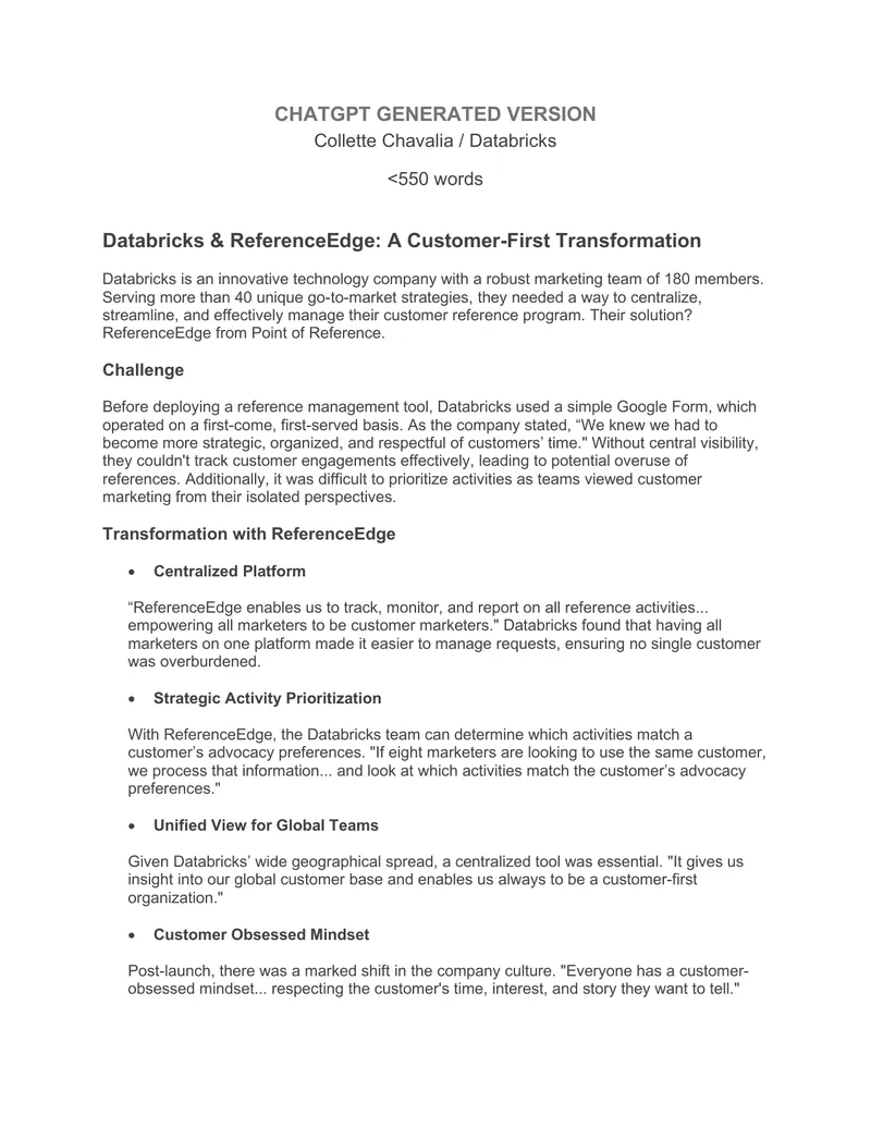 Databricks Customer Reference Program Transformation