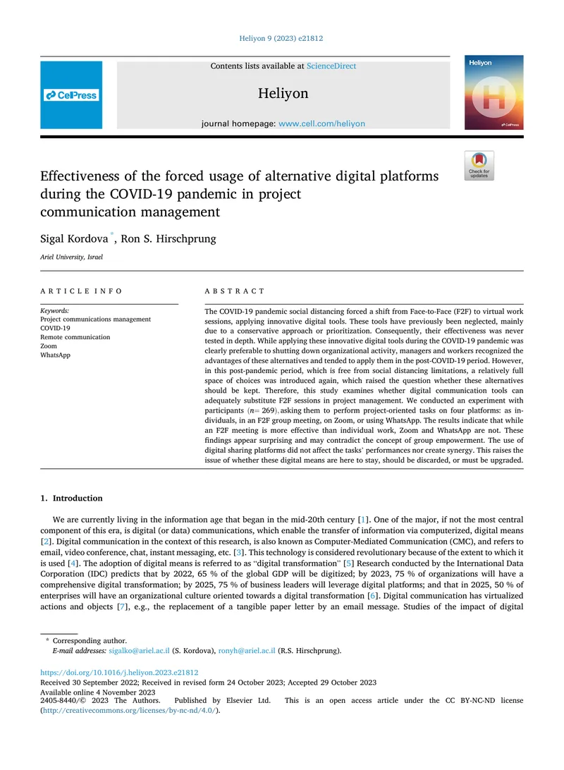 Effectiveness of Digital Platforms in Project Communication Management