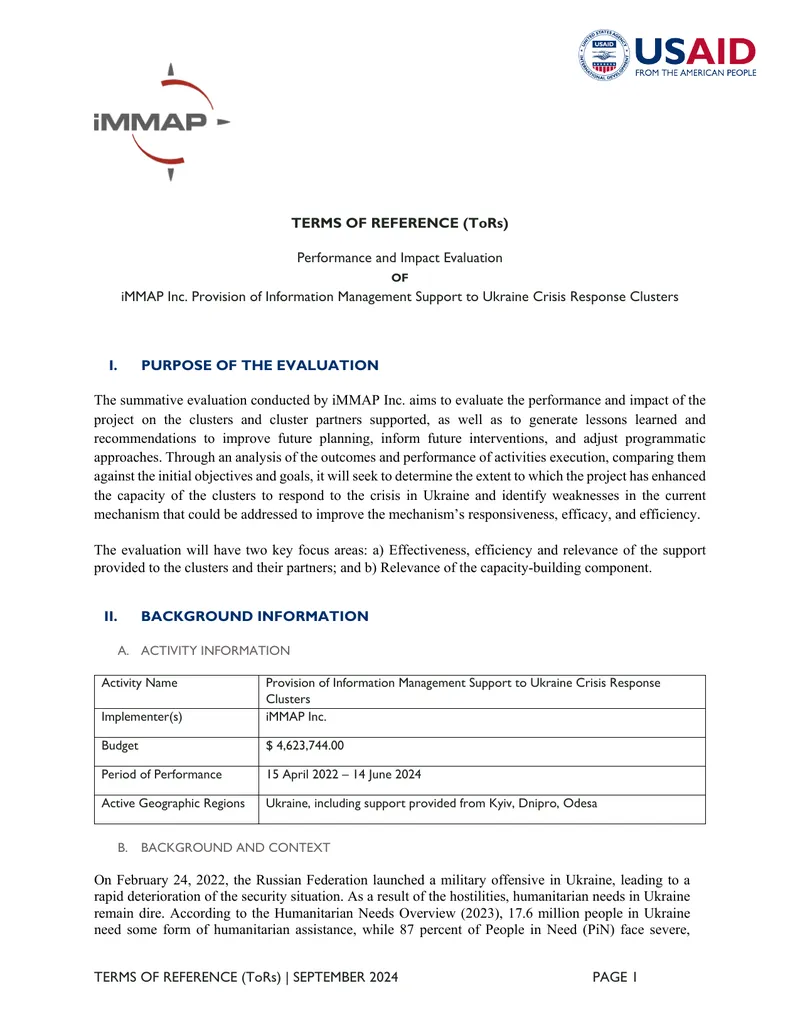 Performance and Impact Evaluation Terms of Reference