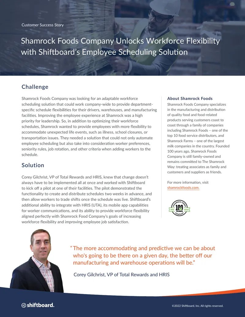 Shamrock Foods Company Workforce Scheduling Solution