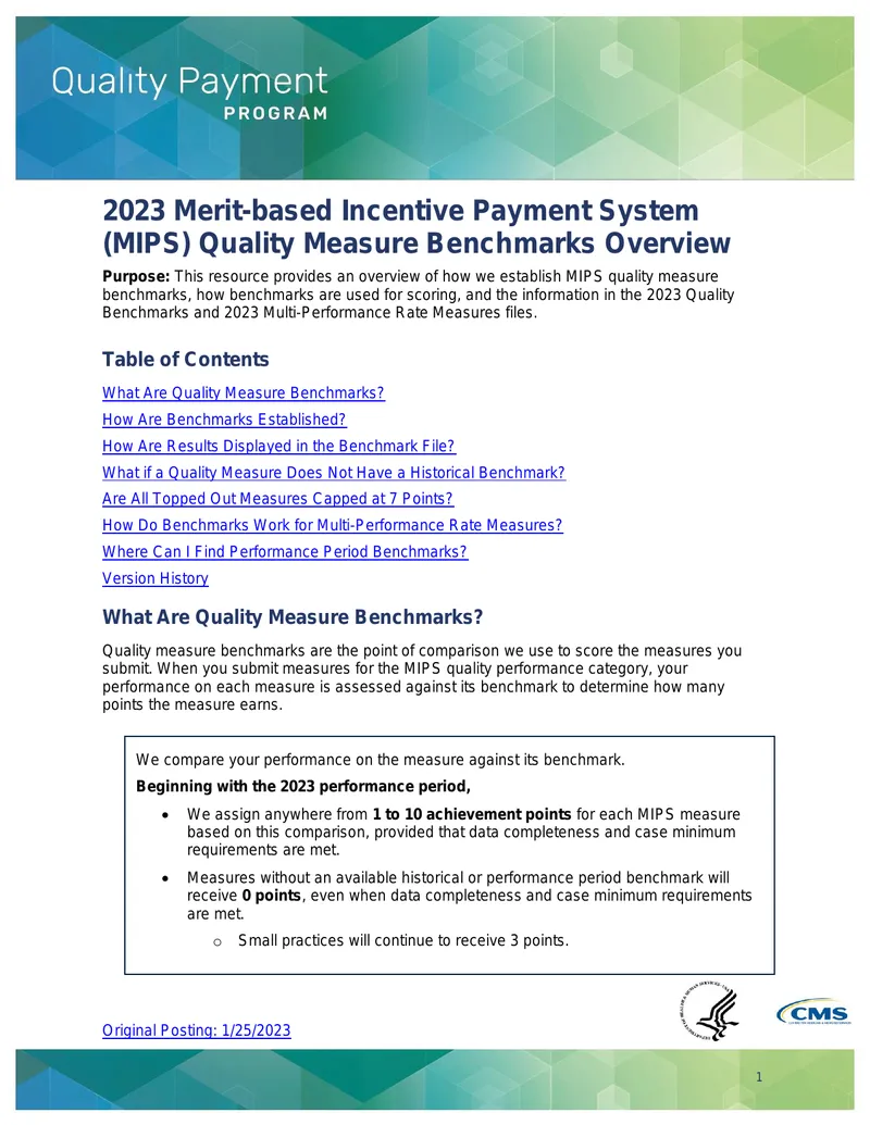 2023 Merit-based Incentive Payment System Quality Measure Benchmarks Overview