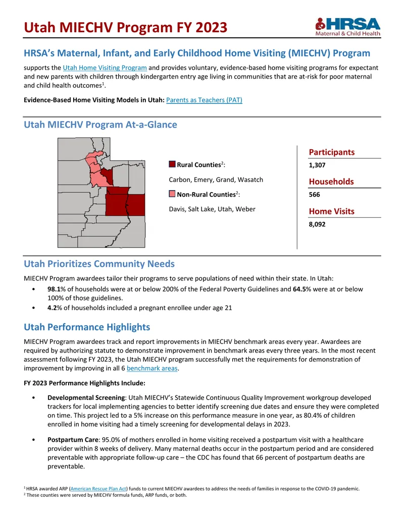 Utah MIECHV Program FY 2023 Performance Report
