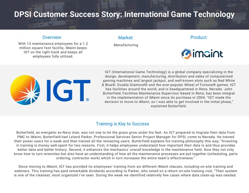 International Game Technology Maintenance Success Story