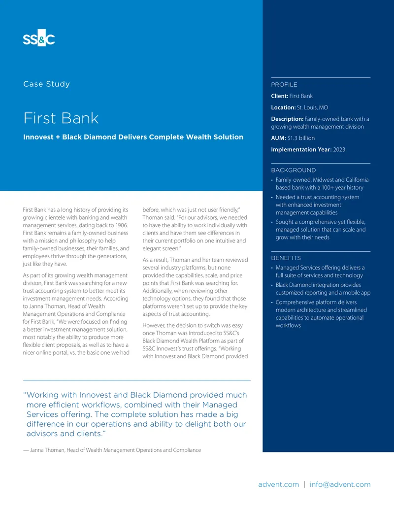 First Bank Innovest Black Diamond Wealth Solution Case Study