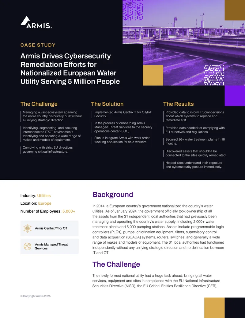 Cybersecurity Remediation for European Water Utility