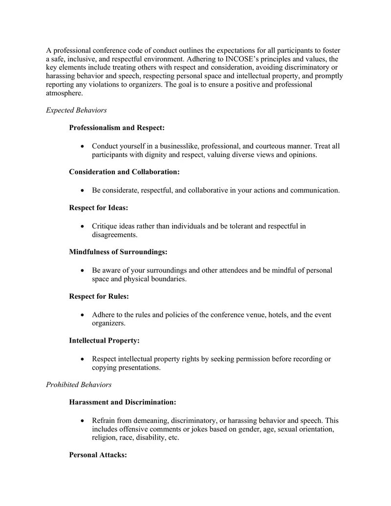 Professional Conference Code of Conduct Guidelines