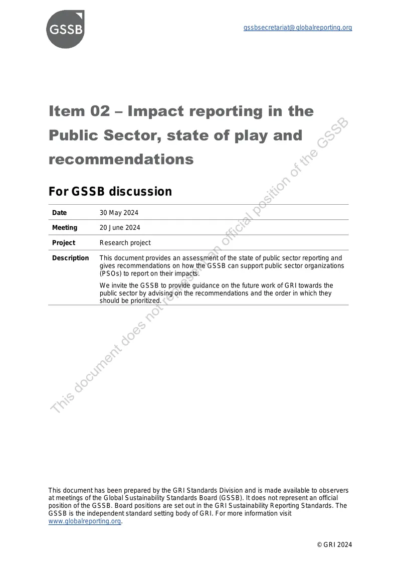 Impact Reporting in the Public Sector Assessment