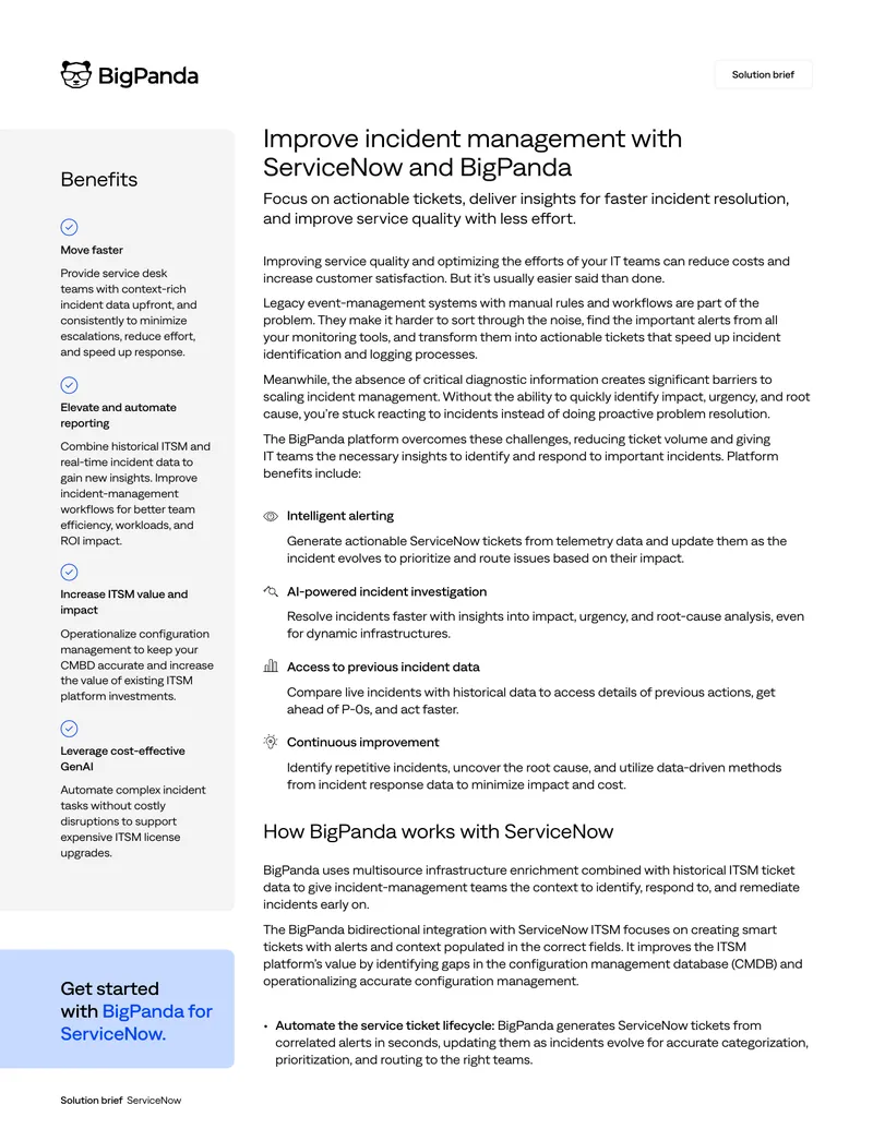 BigPanda Integration with ServiceNow Solution Brief
