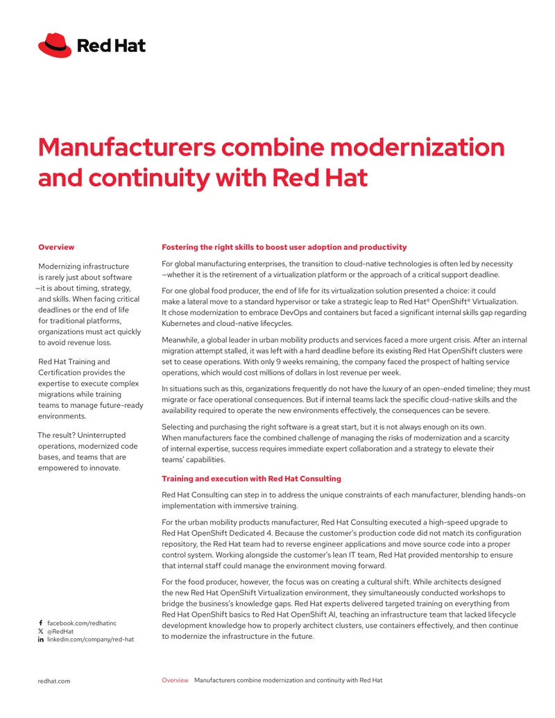 Manufacturers Modernizing Infrastructure with Red Hat