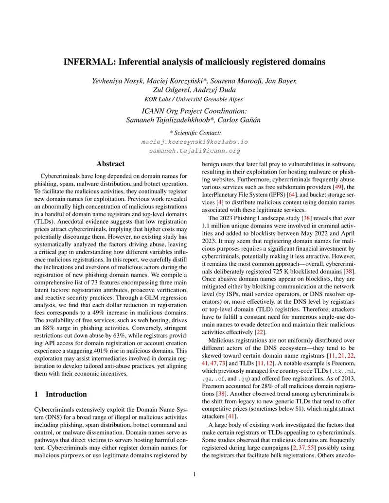 Inferential Analysis of Malicious Domain Registrations
