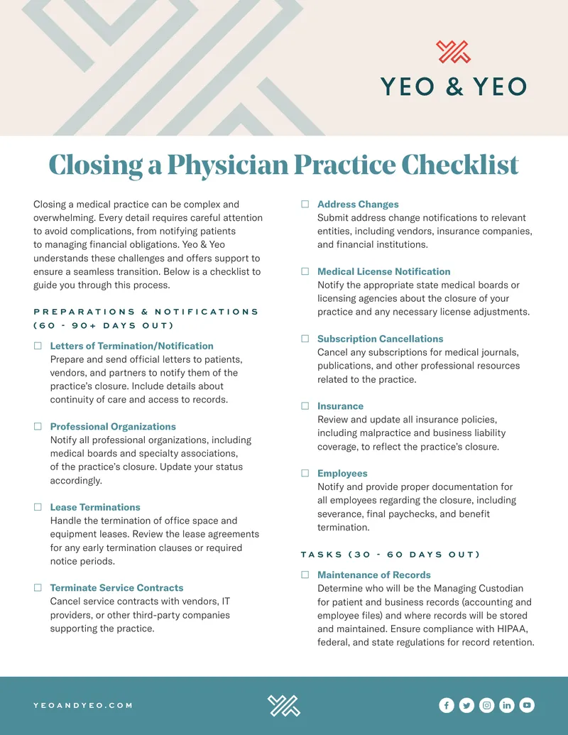 Closing a Physician Practice Checklist