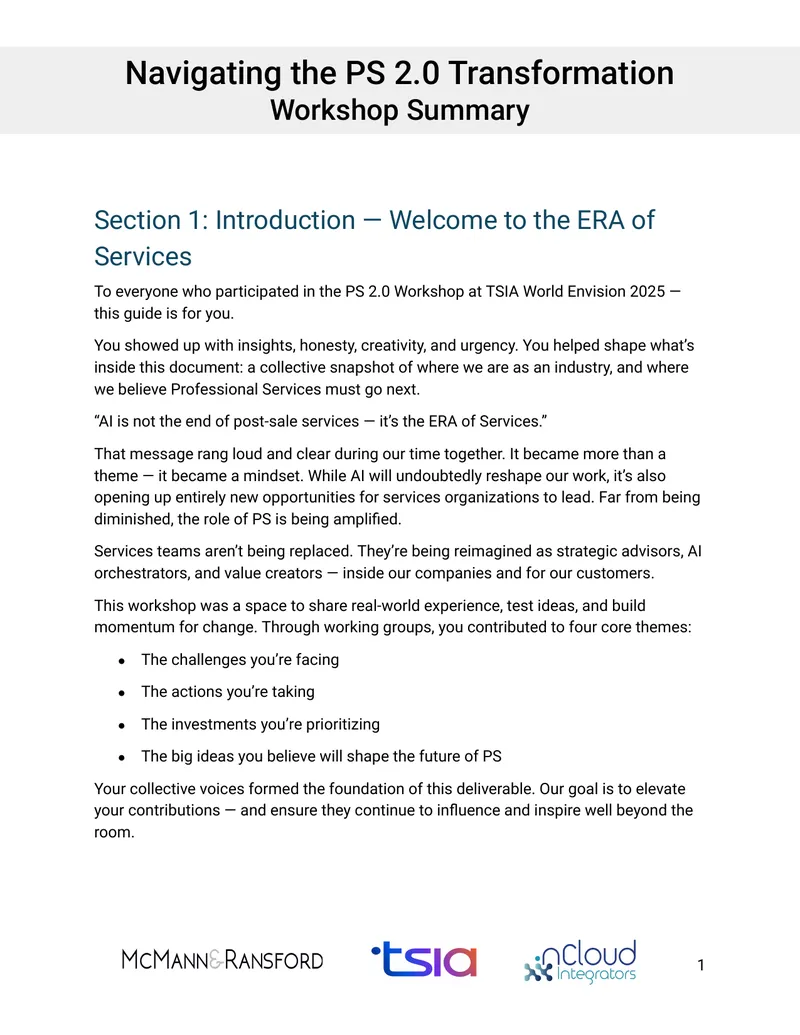 Navigating the PS 2.0 Transformation Workshop Summary