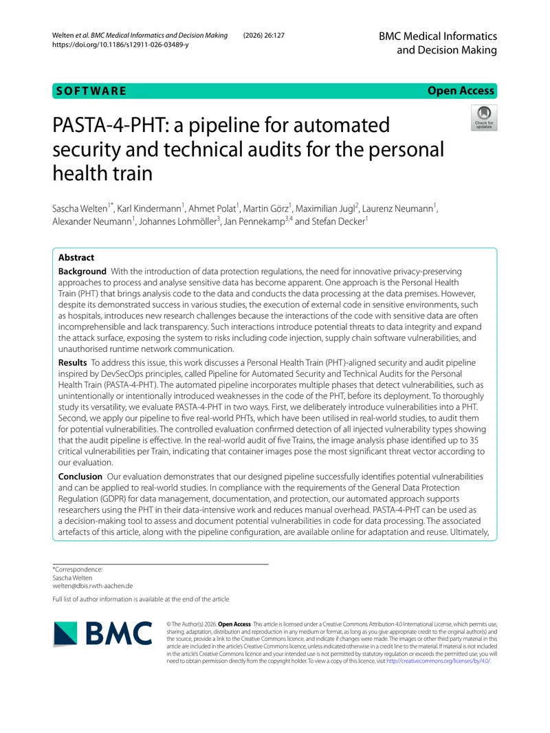Pipeline for Automated Security and Technical Audits for Personal Health Train
