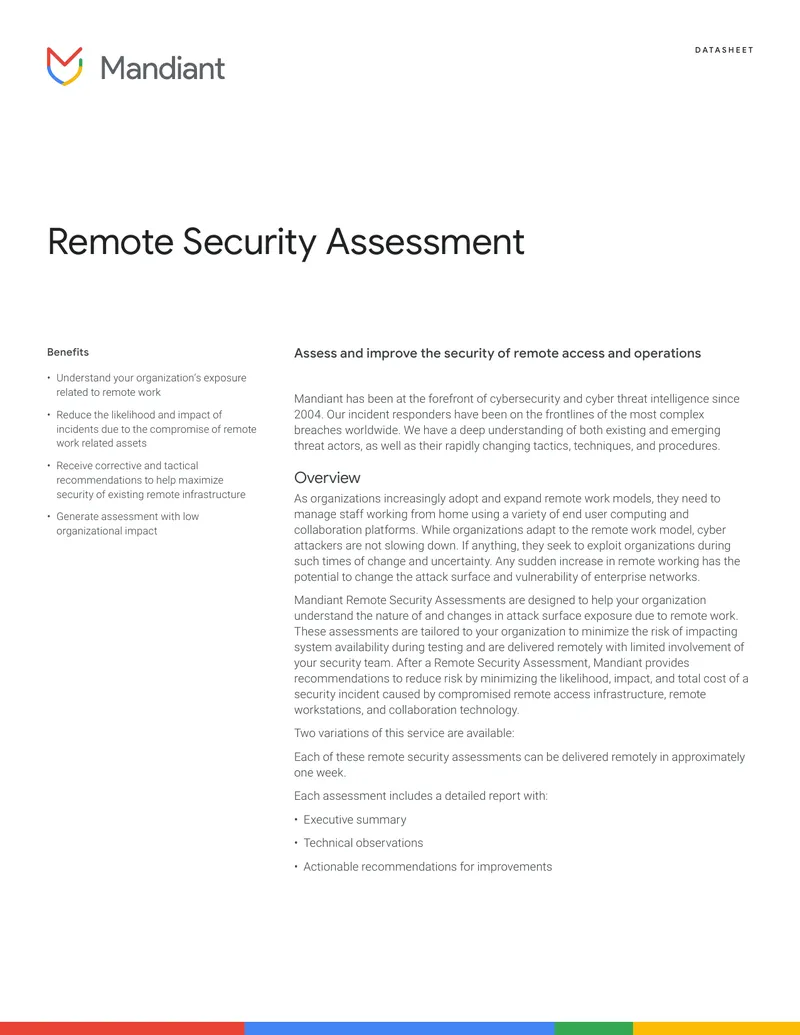 Remote Security Assessment Data Sheet