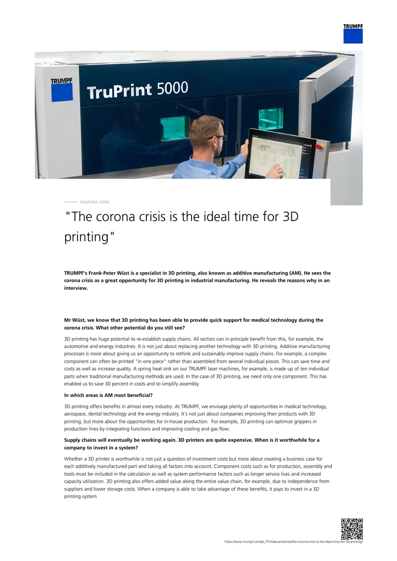 Opportunities for 3D Printing During the Corona Crisis