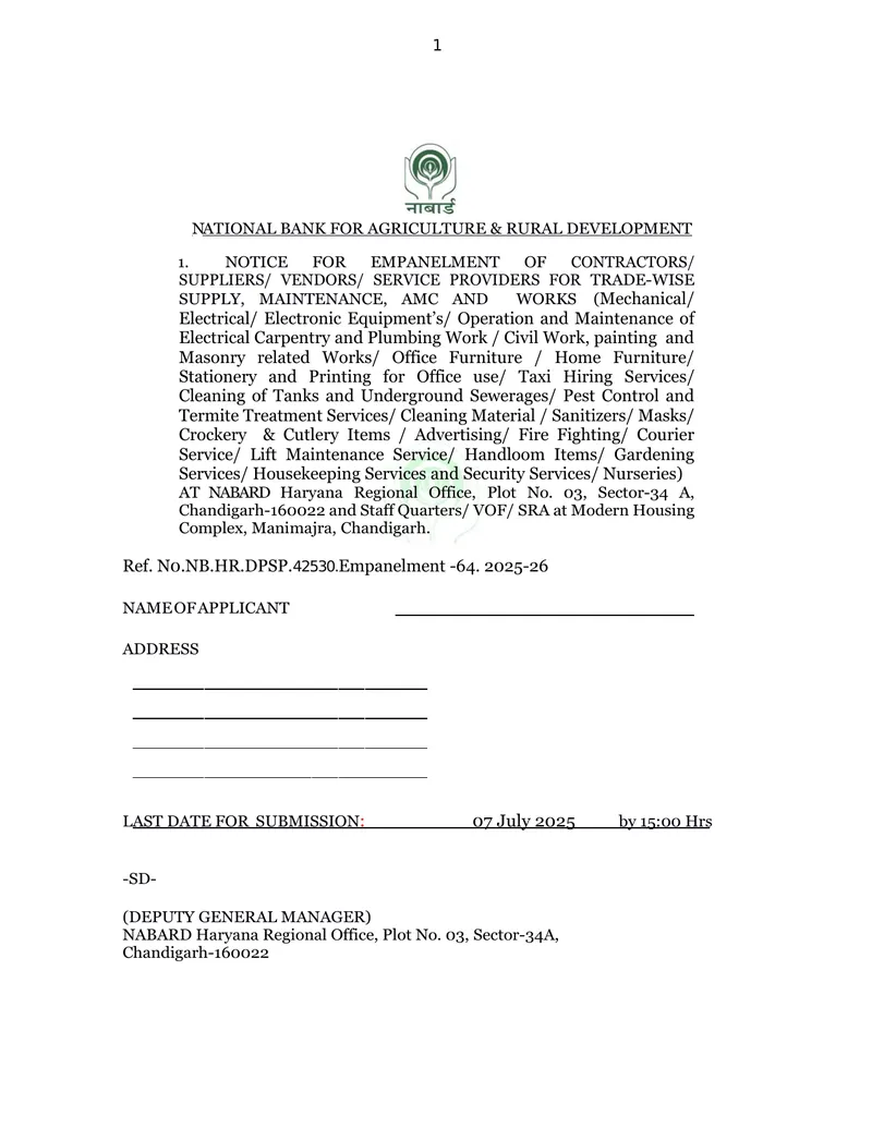 Empanelment Notice for Contractors and Service Providers
