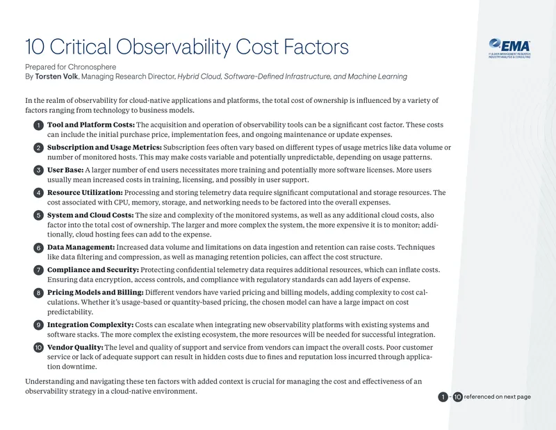Critical Factors Influencing Observability Costs