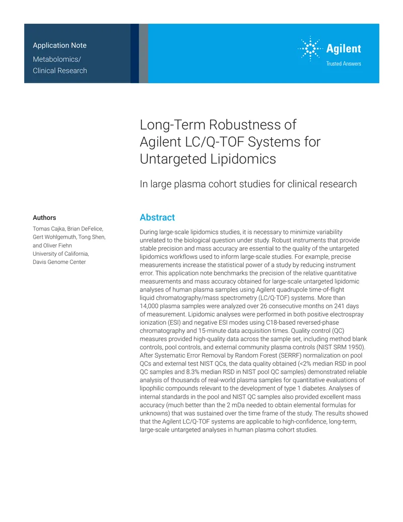 Long-Term Robustness of Agilent LC/Q-TOF Systems for Untargeted Lipidomics