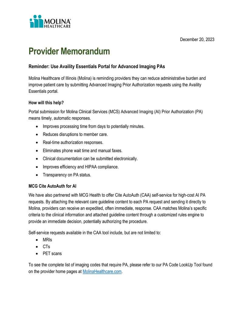 Advanced Imaging Prior Authorization Submission Guide