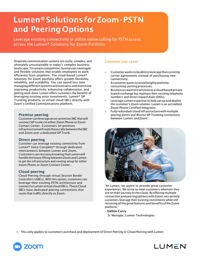 Lumen Solutions for Zoom PSTN and Peering Options