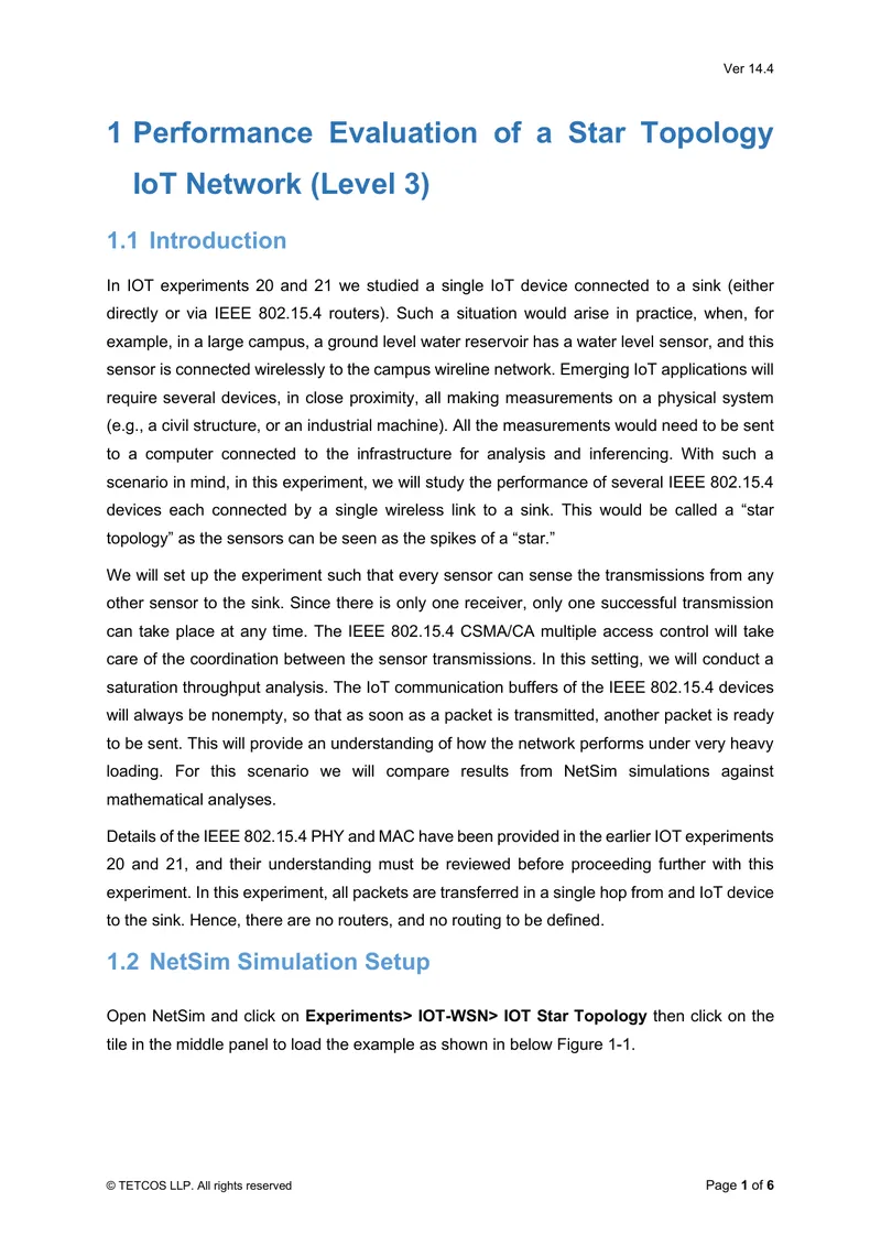 Performance Evaluation of Star Topology IoT Network