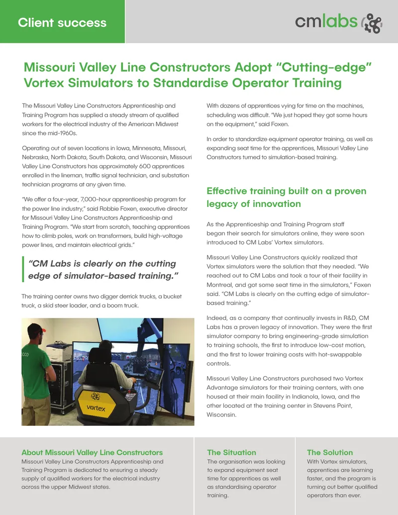 Missouri Valley Line Constructors Training Program Enhancement