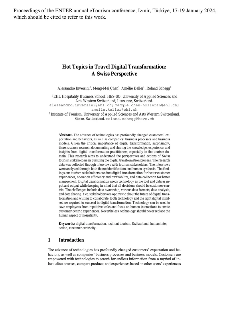 Digital Transformation in Swiss Tourism Industry