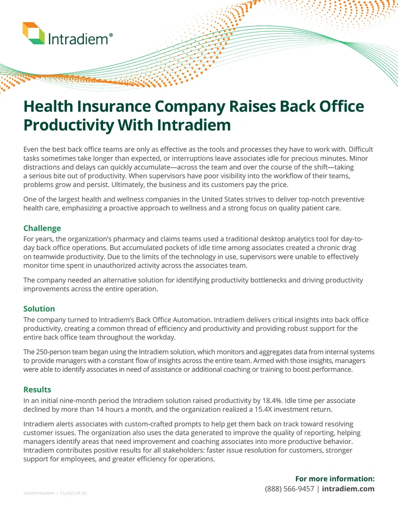 Health Insurance Company Back Office Productivity Improvement