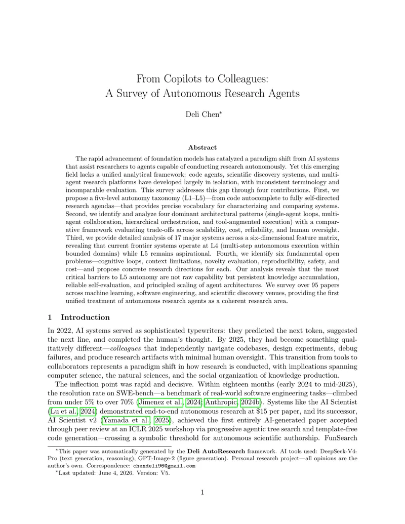 Survey of Autonomous Research Agents Framework