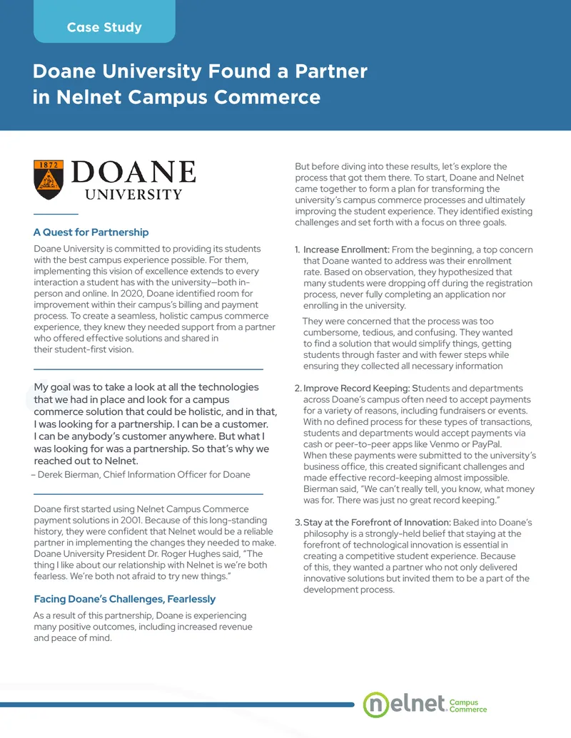 Doane University Partnership with Nelnet Campus Commerce