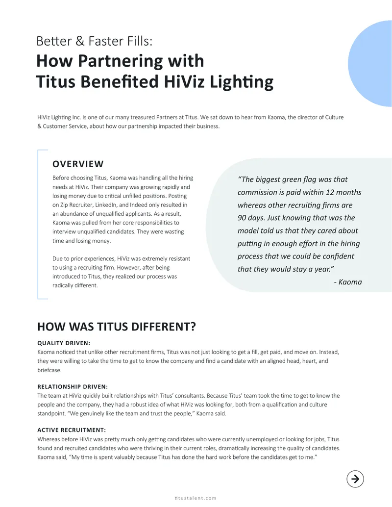 Impact of Titus on HiViz Lighting Hiring Process