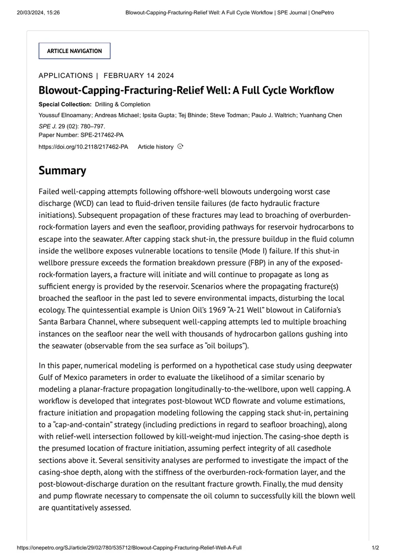 Blowout Capping Fracturing Relief Well Workflow