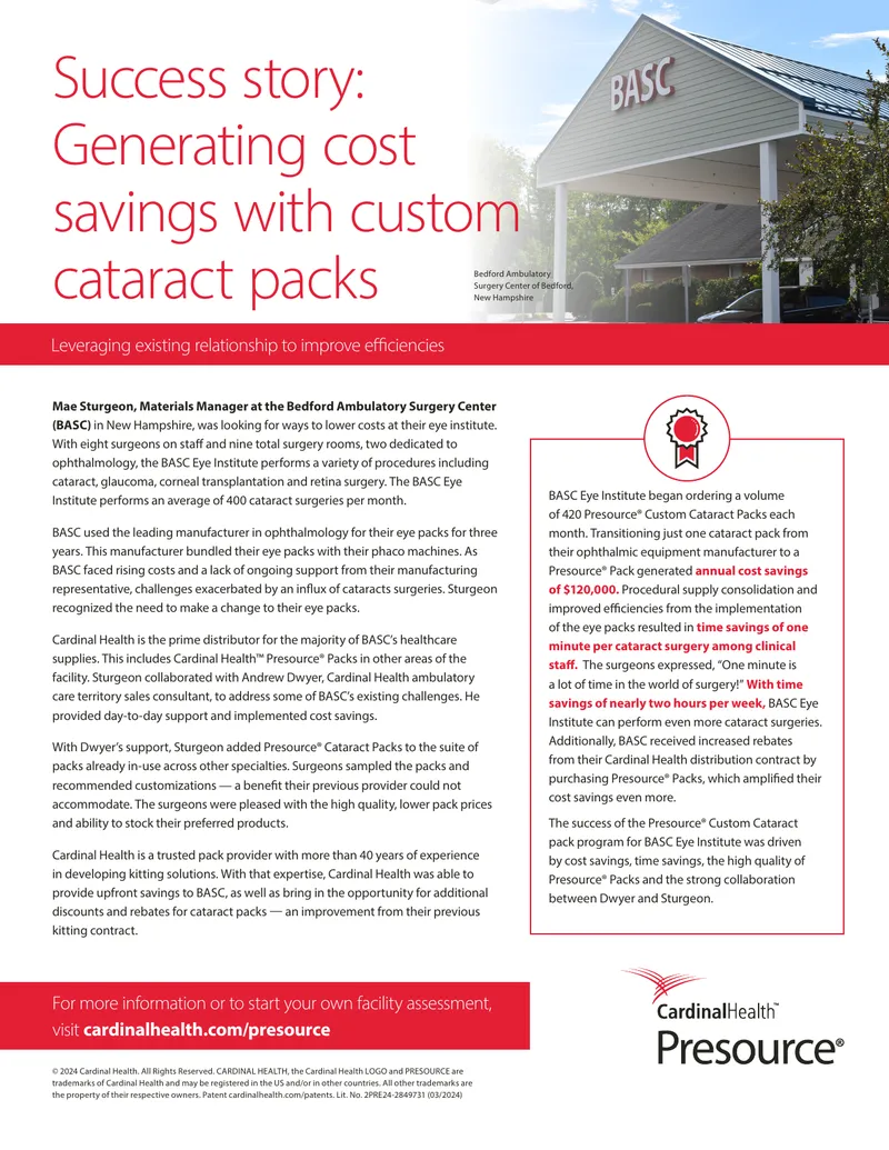 Cost Savings through Custom Cataract Packs