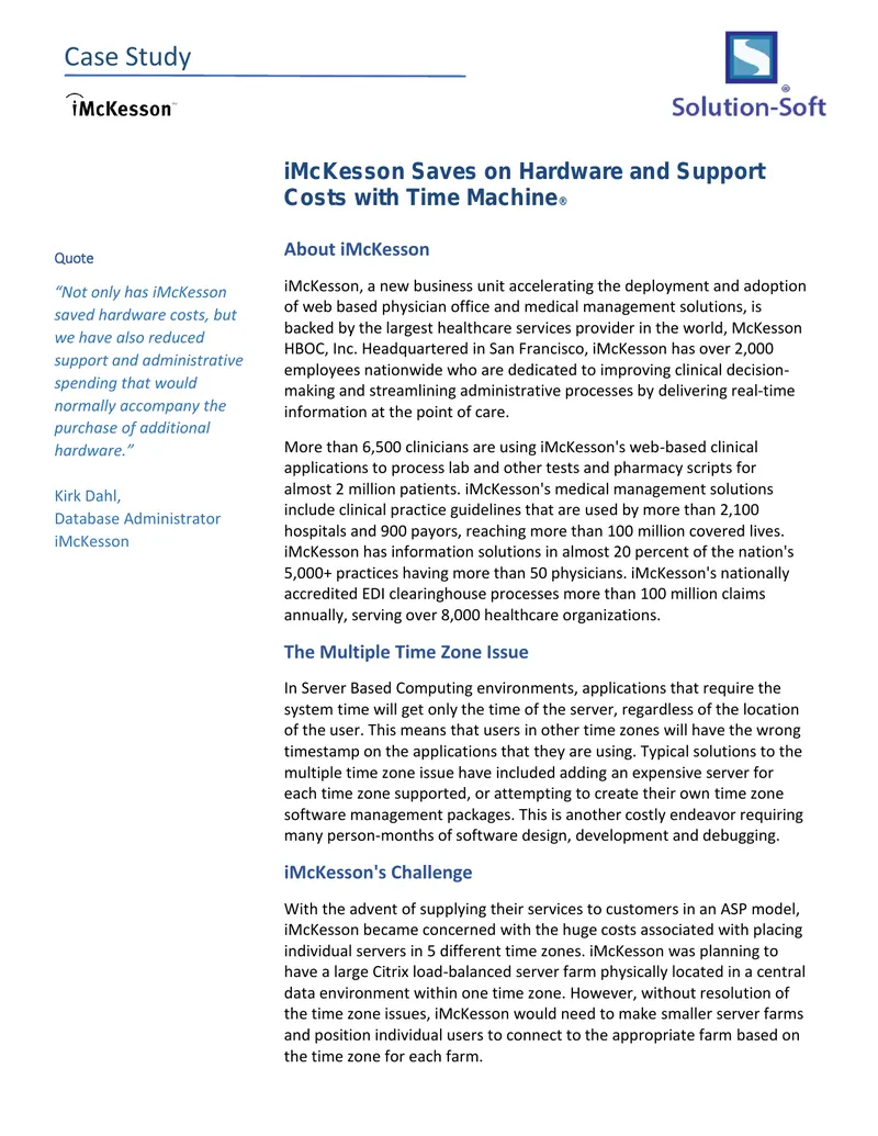 iMcKesson Case Study on Time Machine Solution