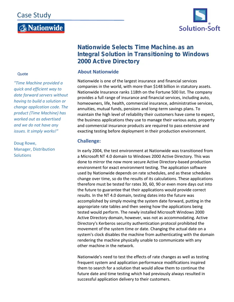 Nationwide Case Study on Time Machine Solution