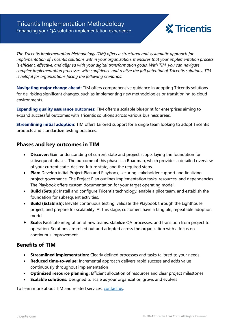 Tricentis Implementation Methodology Overview