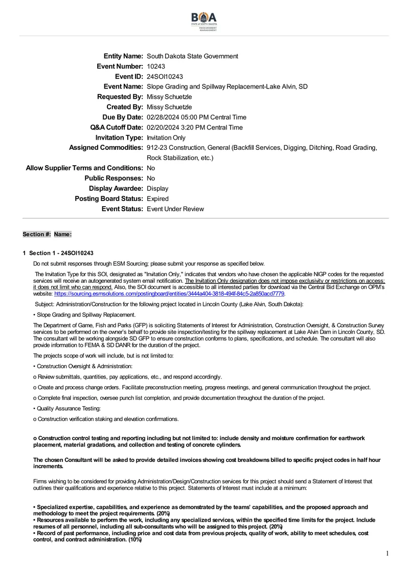 Slope Grading and Spillway Replacement Project Proposal