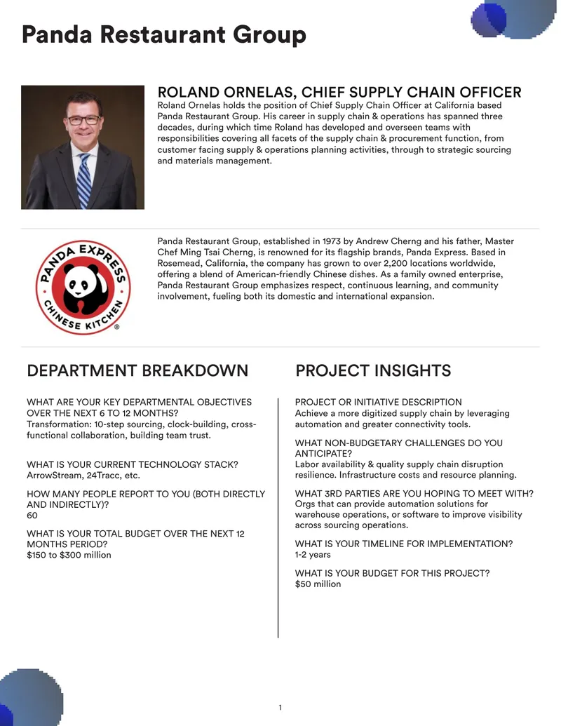 Panda Restaurant Group Supply Chain Objectives