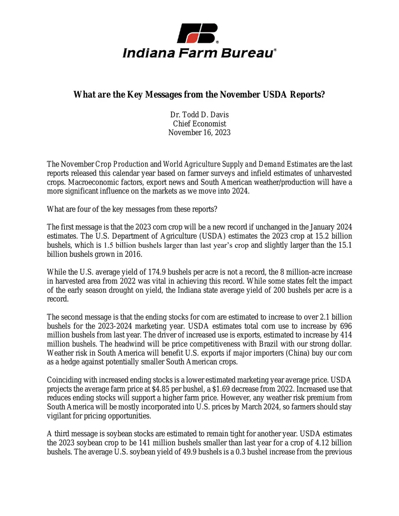 Key Messages from November USDA Reports
