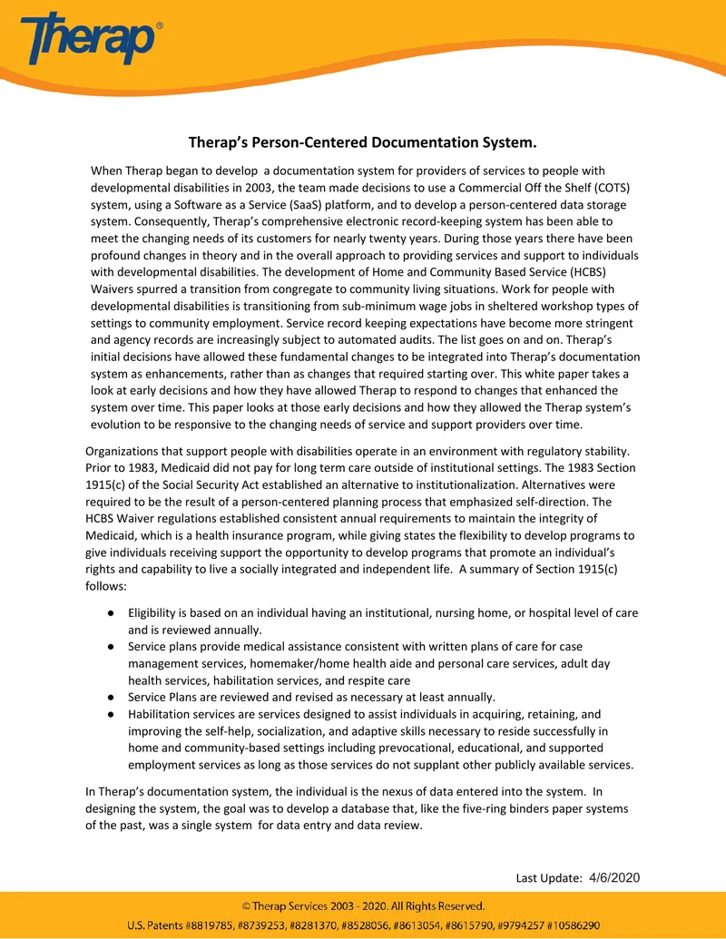 Therap Person-Centered Documentation System Overview