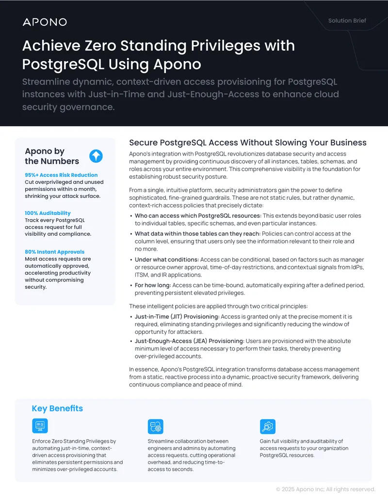 Achieve Zero Standing Privileges with PostgreSQL Using Apono