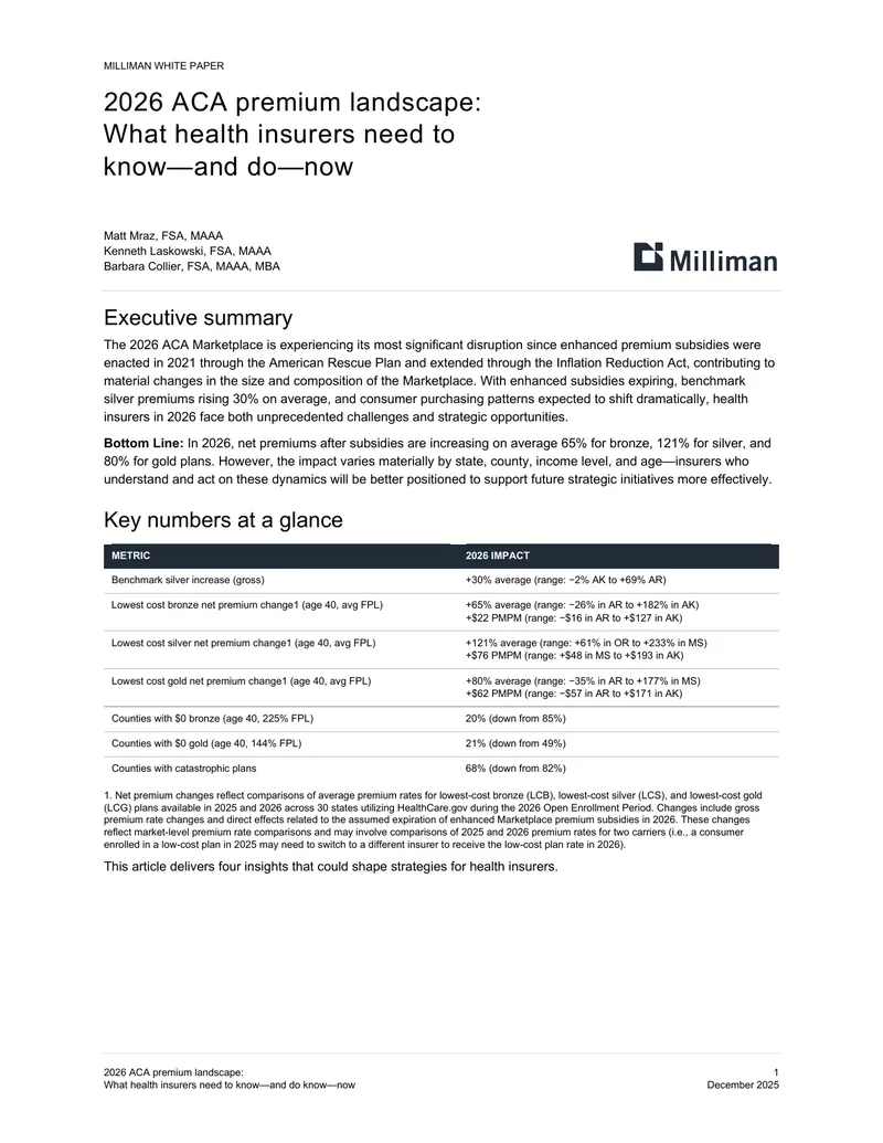 2026 ACA Premium Landscape Analysis for Insurers