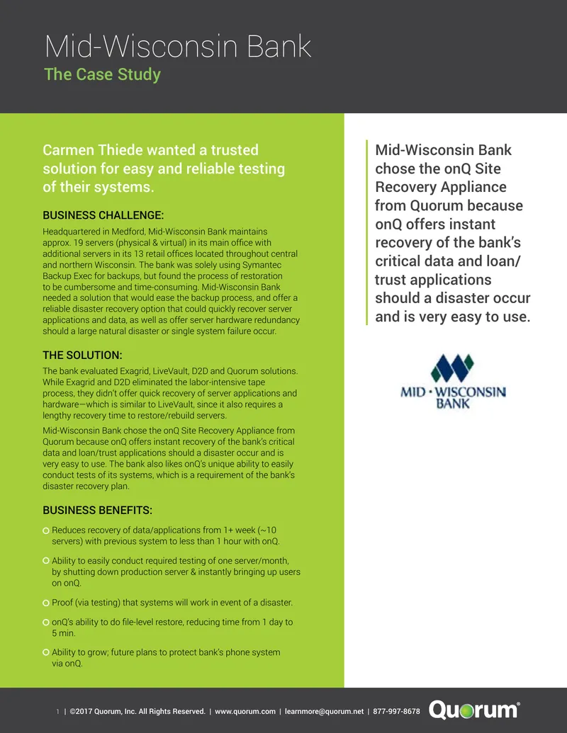 Mid-Wisconsin Bank Disaster Recovery Case Study