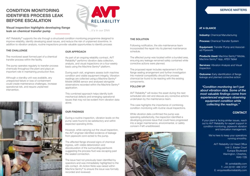 Condition Monitoring Process for Chemical Transfer Systems