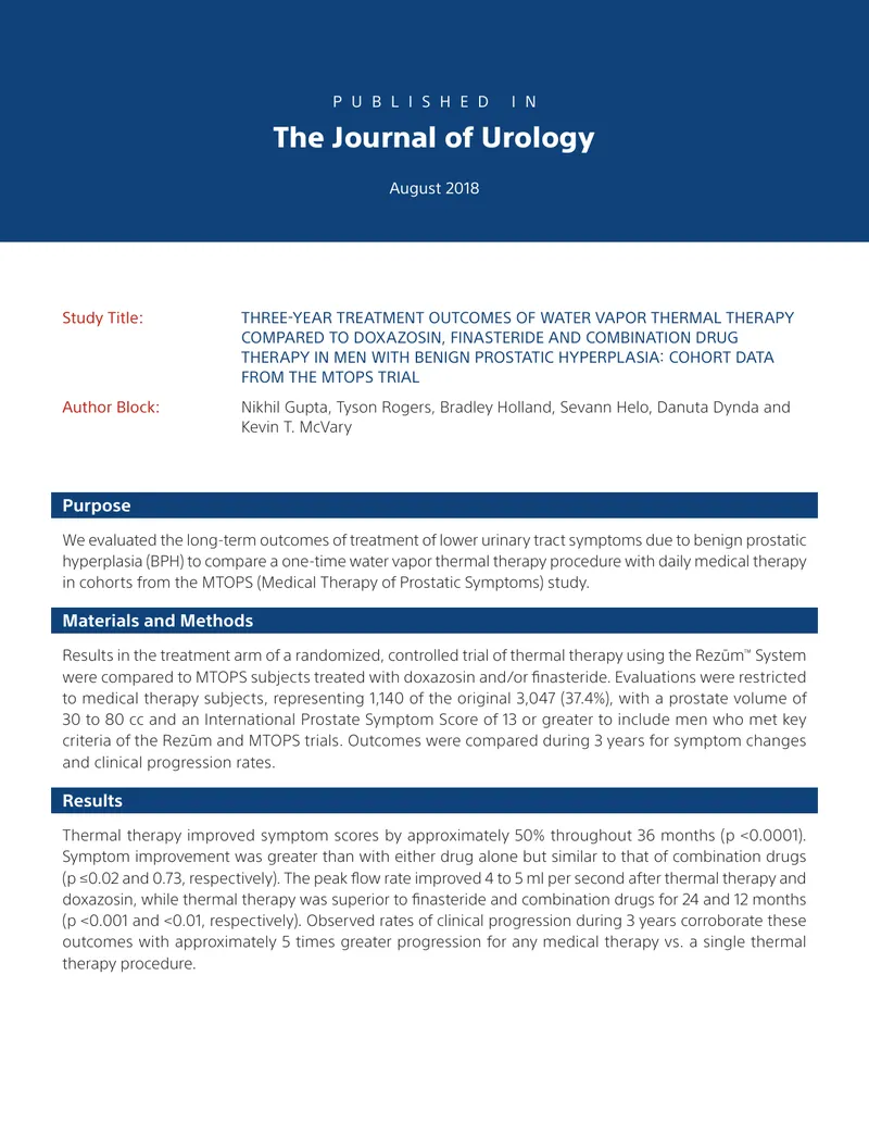 Three-Year Treatment Outcomes of Water Vapor Therapy